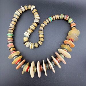 Vintage Chunky Button Statement Necklace Lucite‎ Boho 27"
